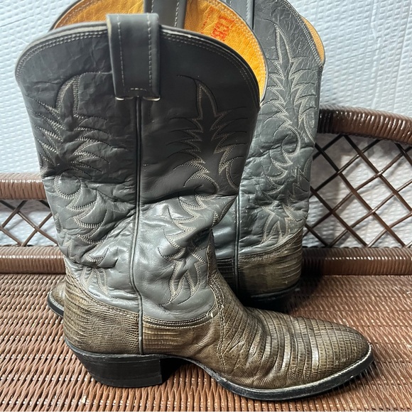 Nocona Dark Green Lizard Skin Gray Leather Cowboy Boots Size 9.5 D Style 32170 - Picture 8 of 11